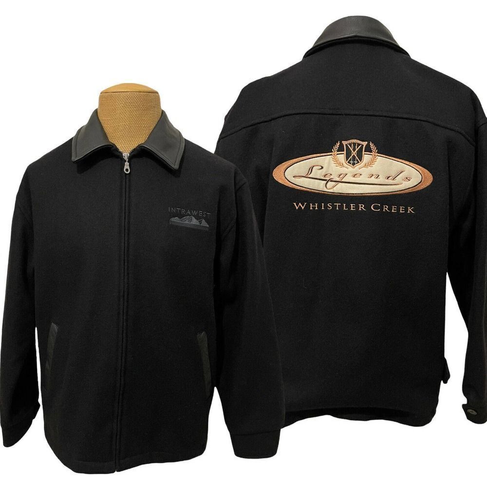 BISHOP Men's Bomber Jacket Canadian‎ Wool Leather Trim Whistler Creek Size Large